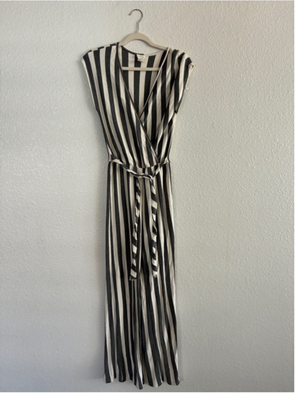 Caution To The Wind Black and White Striped Wrap Maxi Jumper Size M